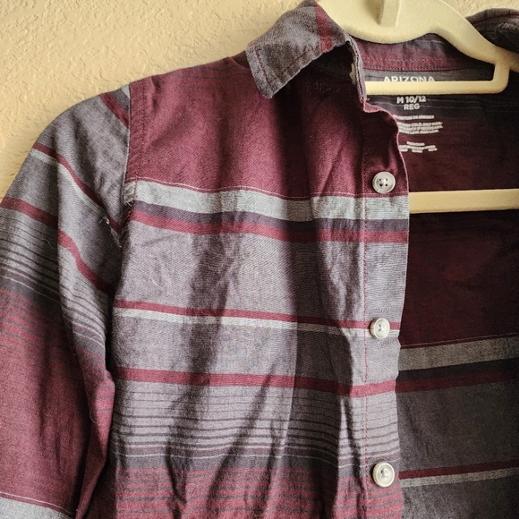 Arizona Jean maroon and grey striped long sleeve button up shirt Size M 10/12 - Picture 3 of 10